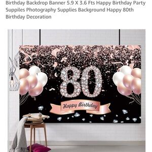 Elegant 80th Birthday Backdrop Banner - Black and Pink